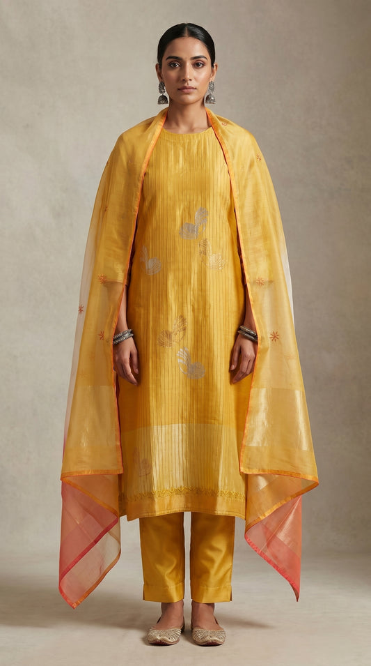 Semi Stitched Chanderi Formal Suitset