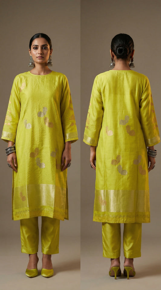 Semi Stitched Formal Chanderi Kurta