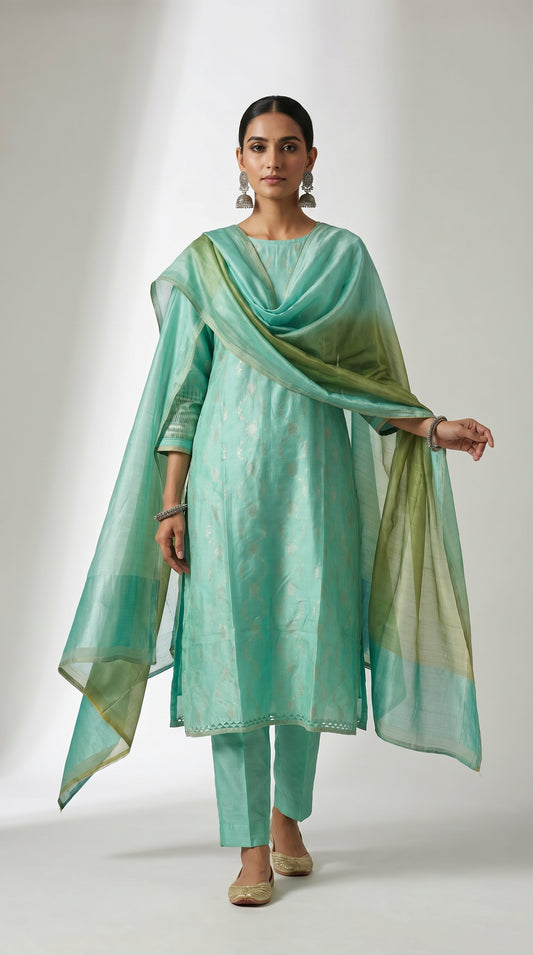 Semi Stitched Chanderi Formal Suitset