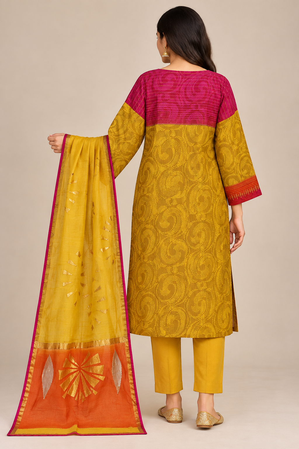 Semi Stitched Chanderi Formal Suitset