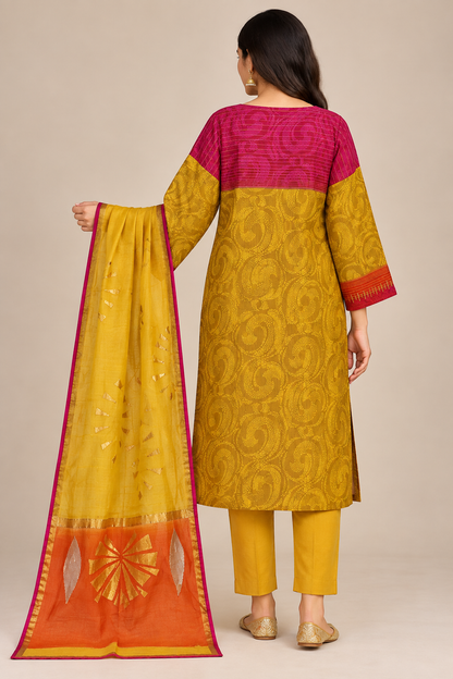 Semi Stitched Chanderi Formal Suitset