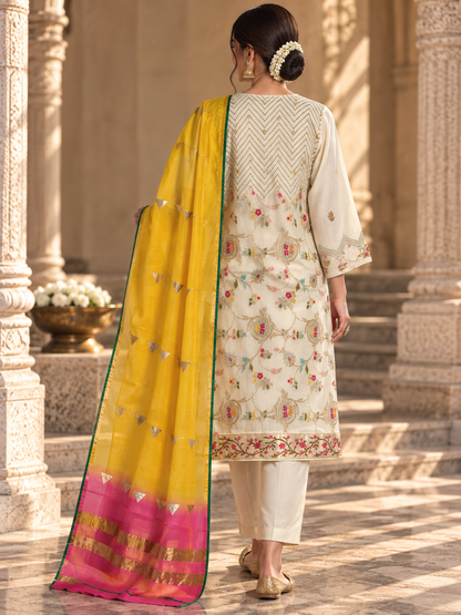 Semi Stitched Chanderi Formal Suitset