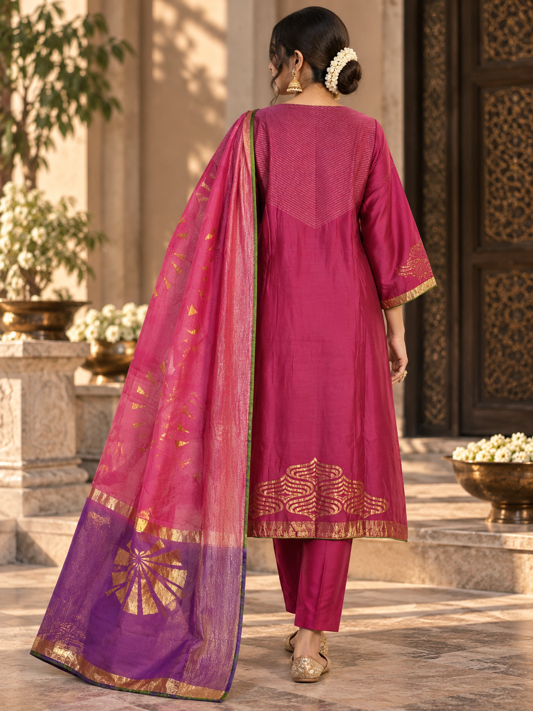 Semi Stitched Chanderi Formal Suitset