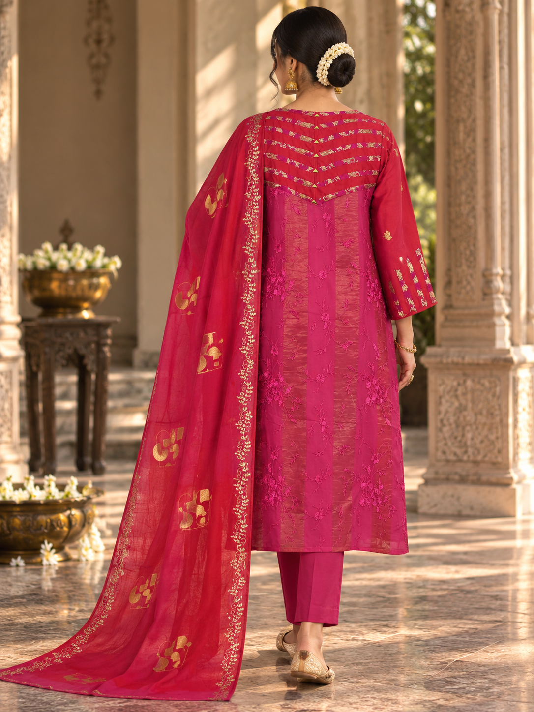 Semi Stitched Chanderi Formal Suitset