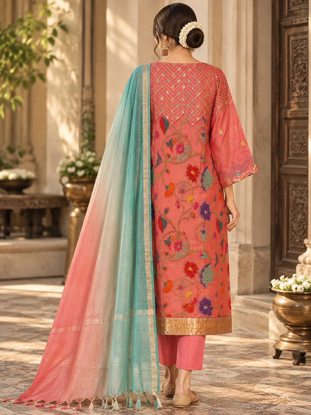 Semi Stitched Chanderi Formal Suitset