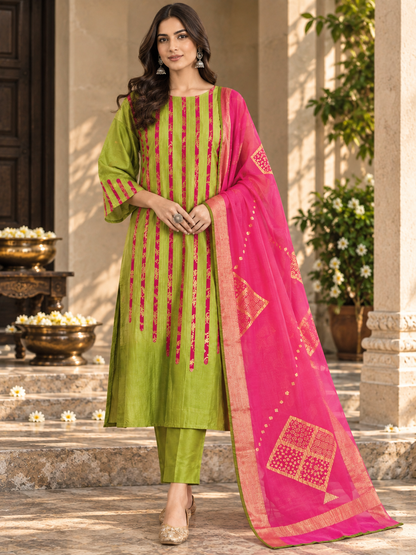 Semi Stitched Chanderi Formal Suitset