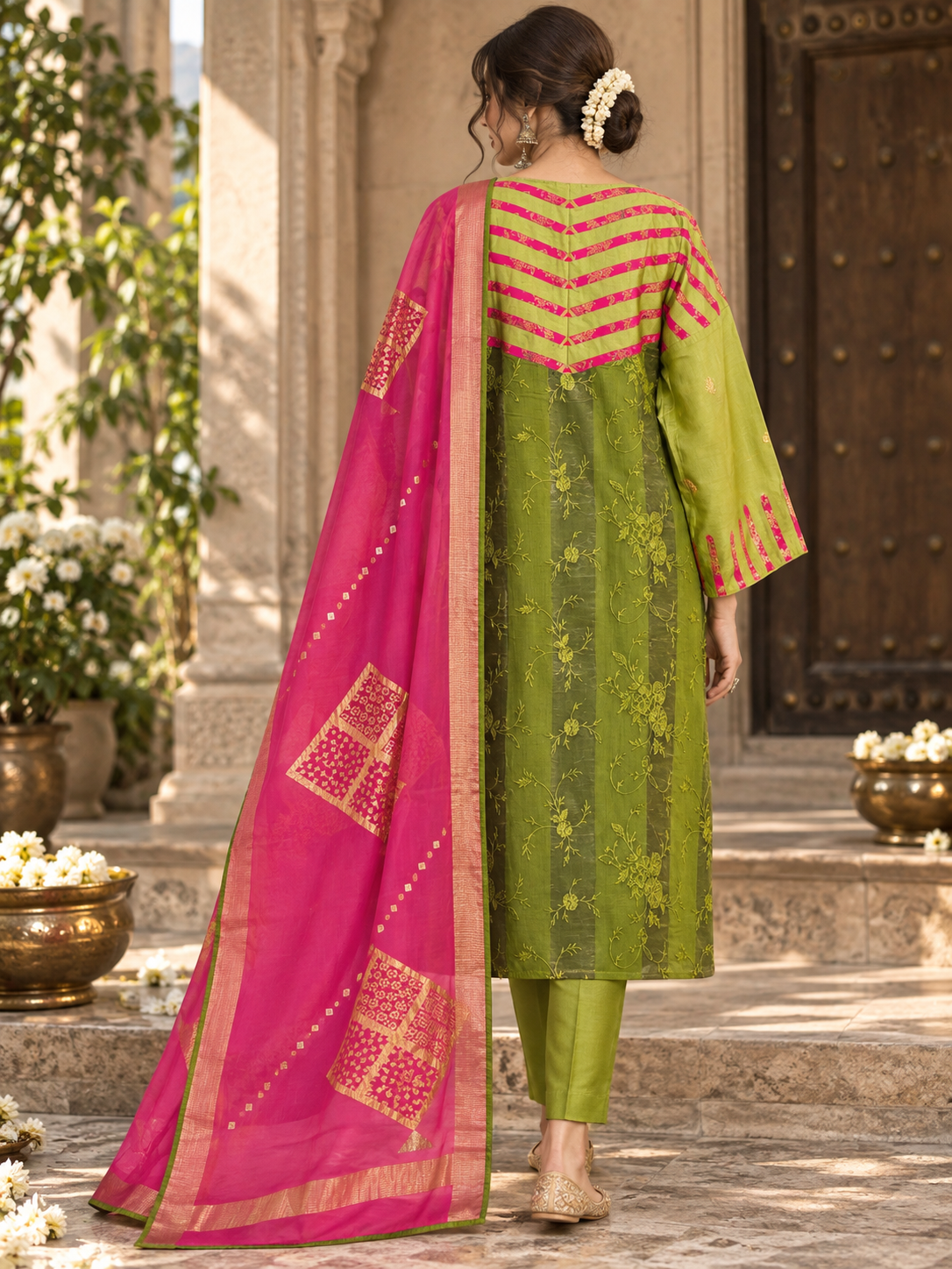 Semi Stitched Chanderi Formal Suitset