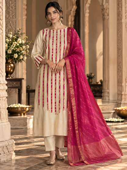 Semi Stitched Chanderi Formal Suitset