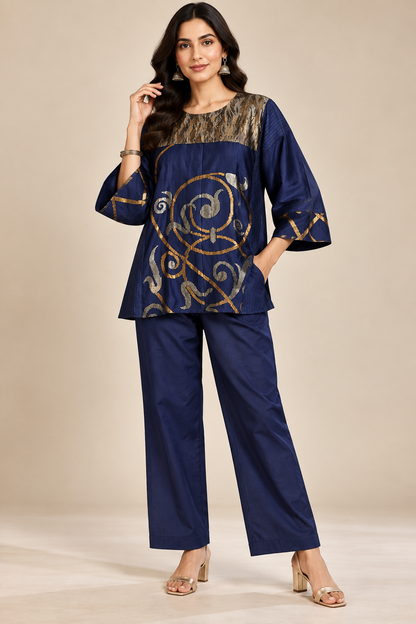 SemiStitched zariwoven Blue chanderi Tunic