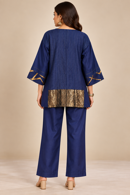 SemiStitched zariwoven Blue chanderi Tunic