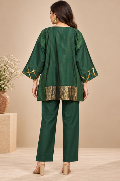 SemiStitched zariwoven Green chanderi Tunic