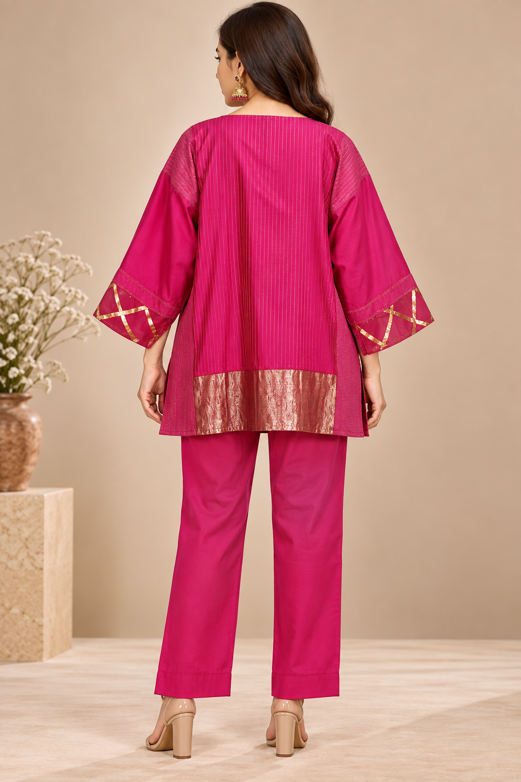 SemiStitched zariwoven Pink chanderi Tunic
