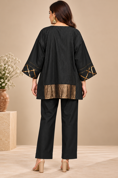 SemiStitched zariwoven Black chanderi Tunic