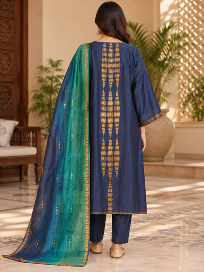 Semi Stitched Chanderi Formal Suitset