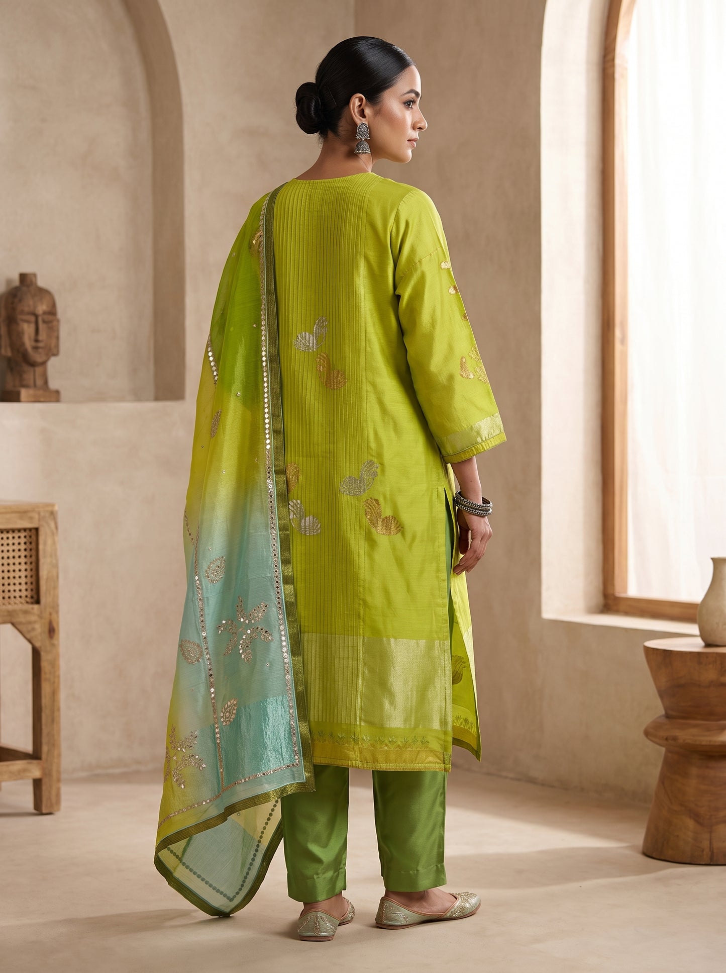 Semi Stitched Chanderi Formal Suitset
