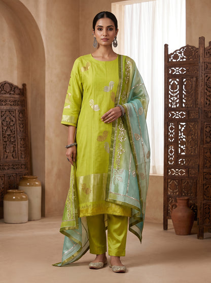 Semi Stitched Chanderi Formal Suitset
