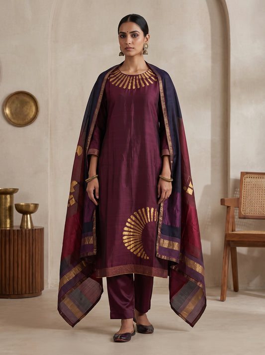 Semi Stitched Chanderi Formal Suitset