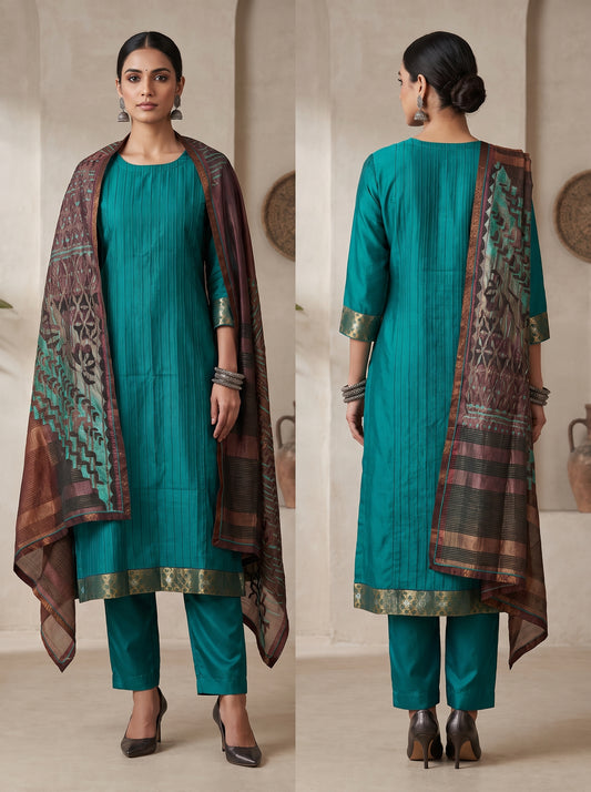 Semi Stitched Chanderi Formal Suitset