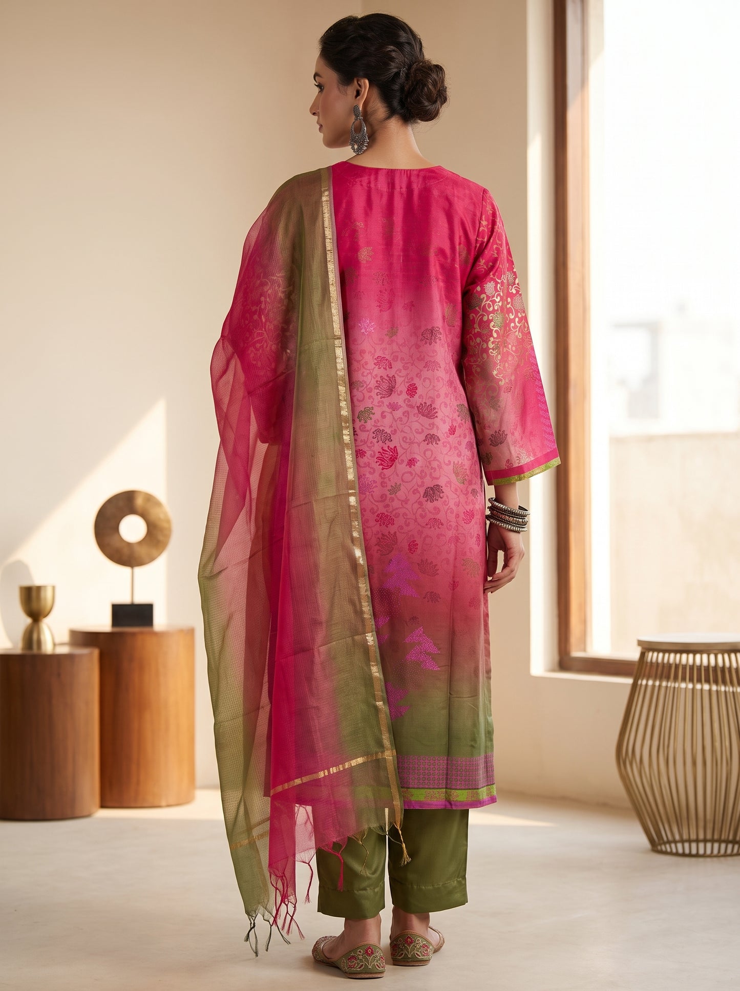 Semi Stitched Chanderi Casual Suitset