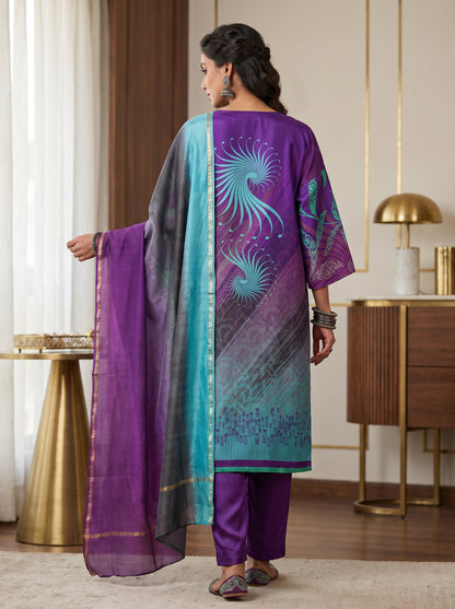 Semi Stitched Chanderi Casual Suitset