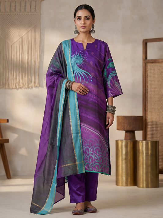 Semi Stitched Chanderi Casual Suitset