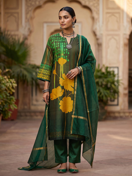 Semi Stitched Chanderi Casual Suitset