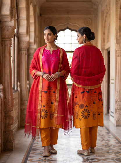 Semi Stitched Chanderi Casual Suitset