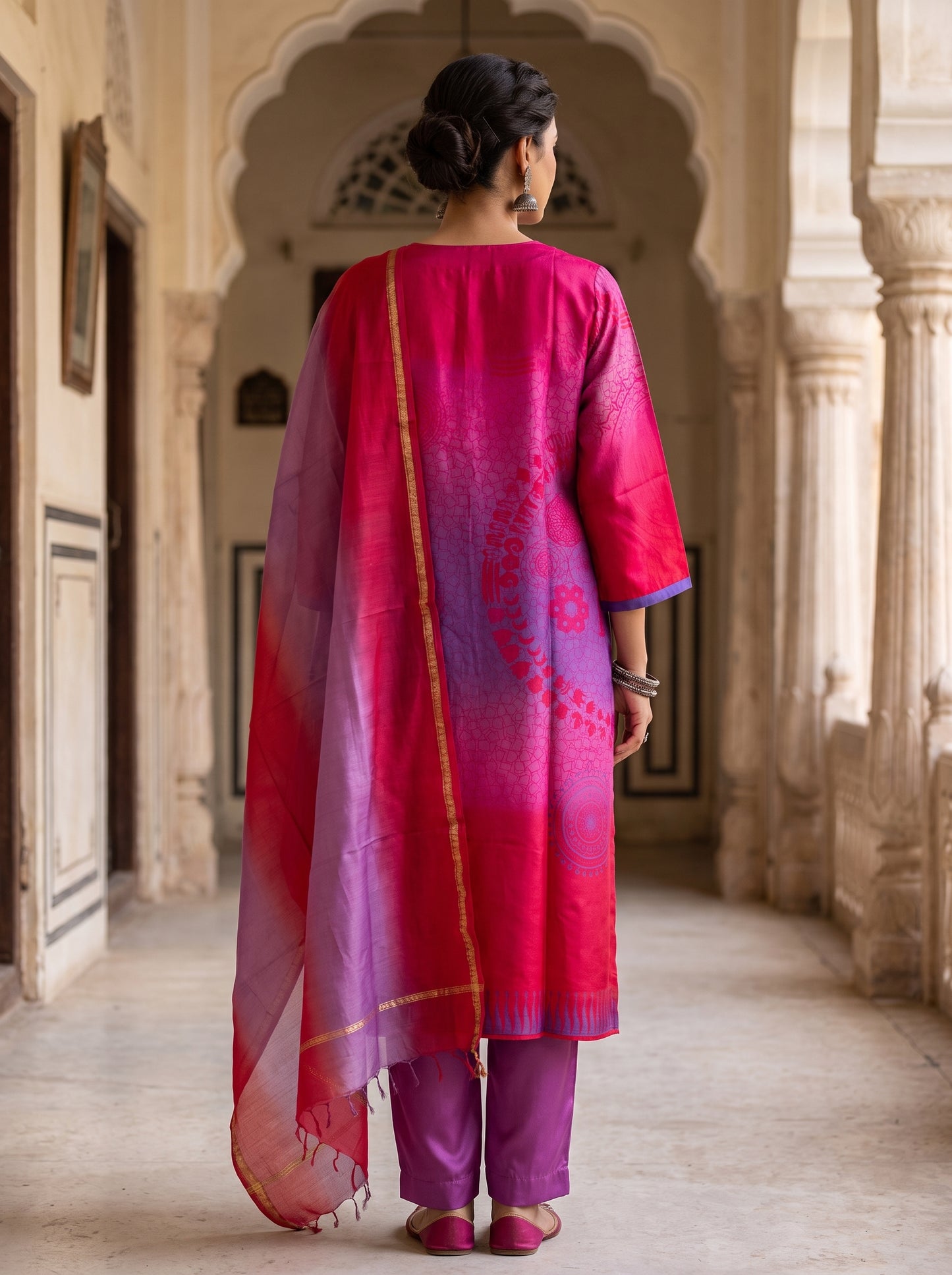 Semi Stitched Chanderi Casual Suitset
