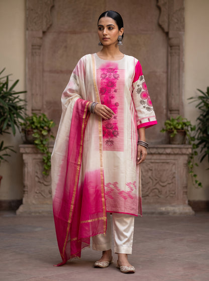 Semi Stitched Chanderi Casual Suitset