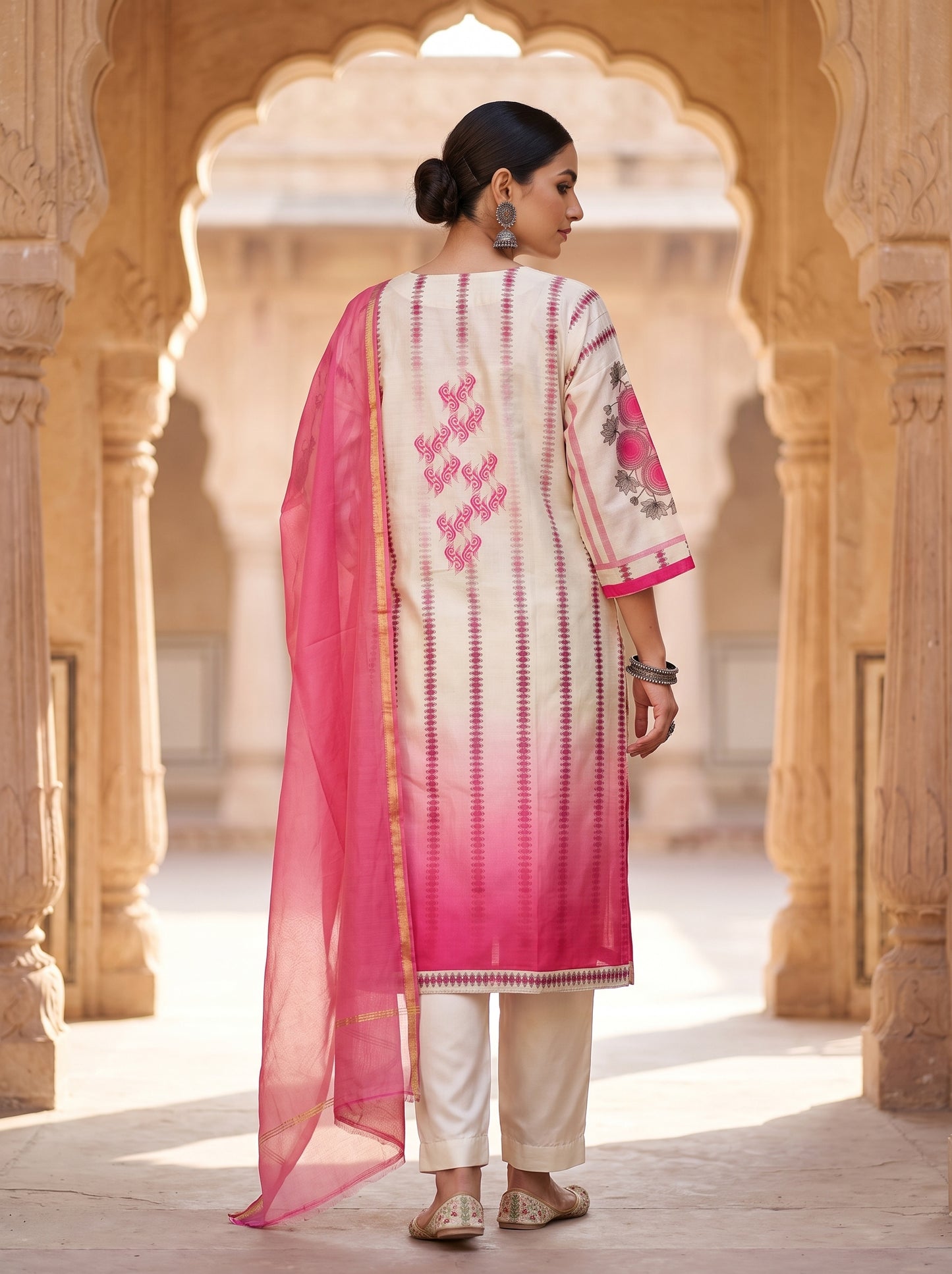 Semi Stitched Chanderi Casual Suitset