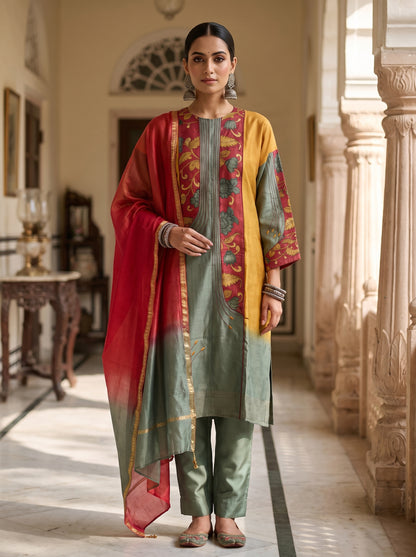 Semi Stitched Chanderi Formal Suitset