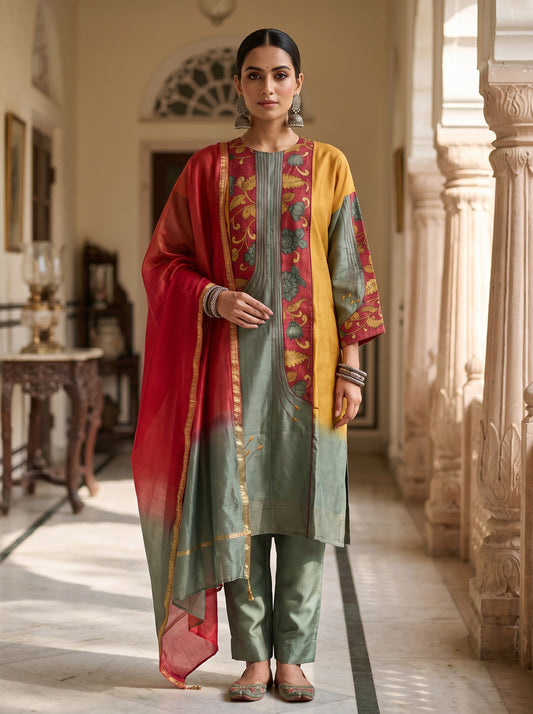 Semi Stitched Chanderi Formal Suitset