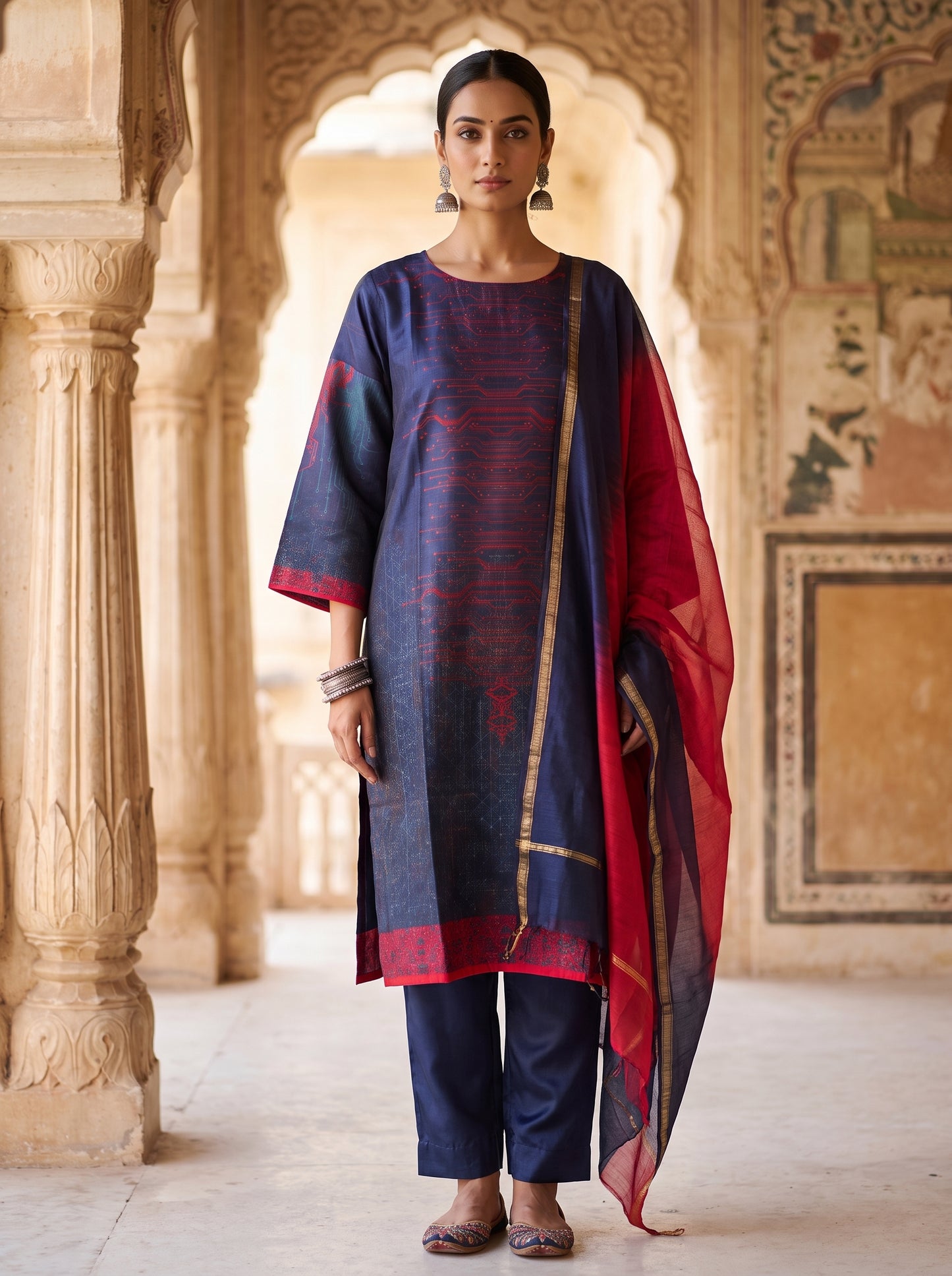 Semi Stitched Chanderi Casual Suitset