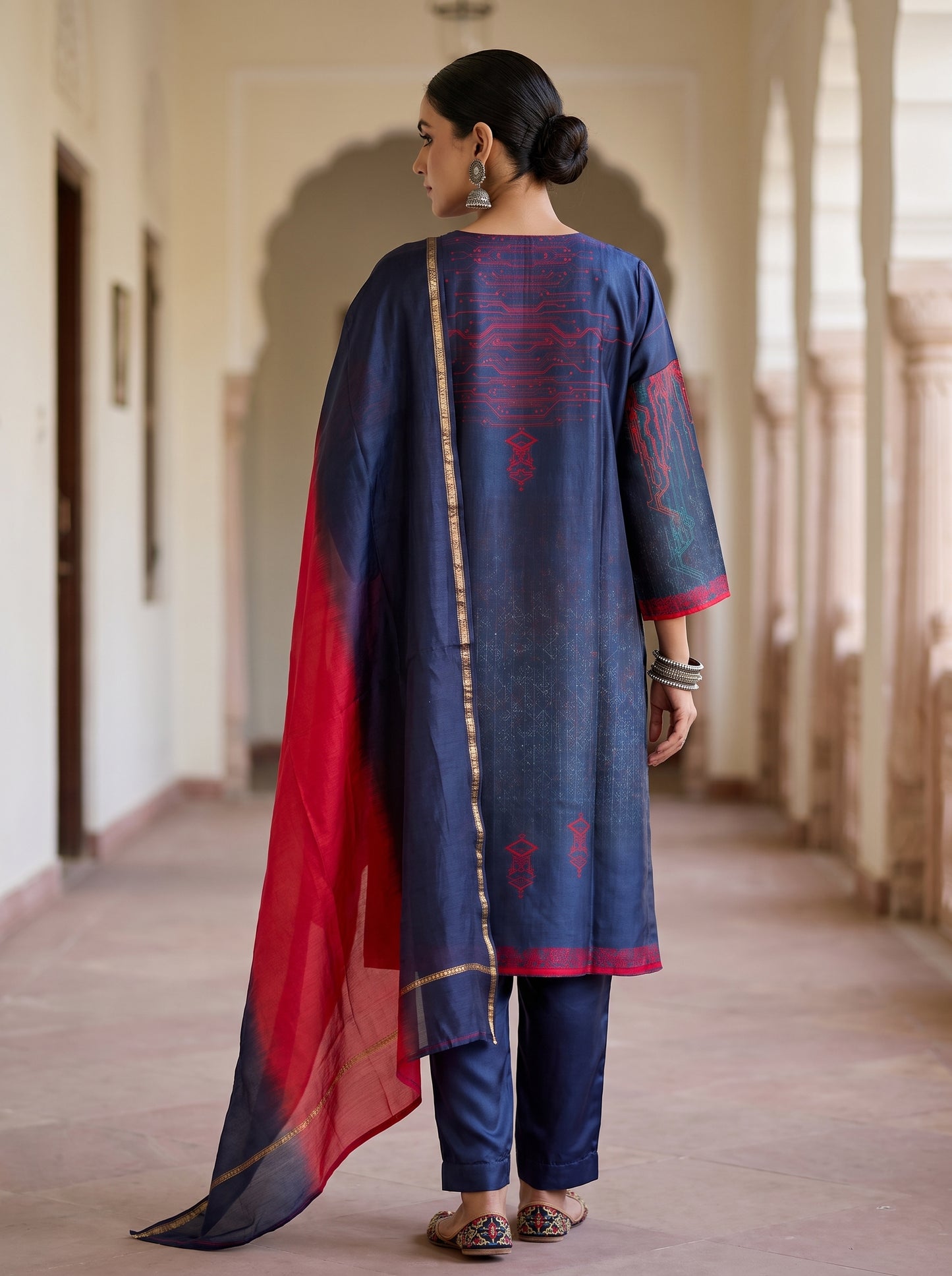 Semi Stitched Chanderi Casual Suitset