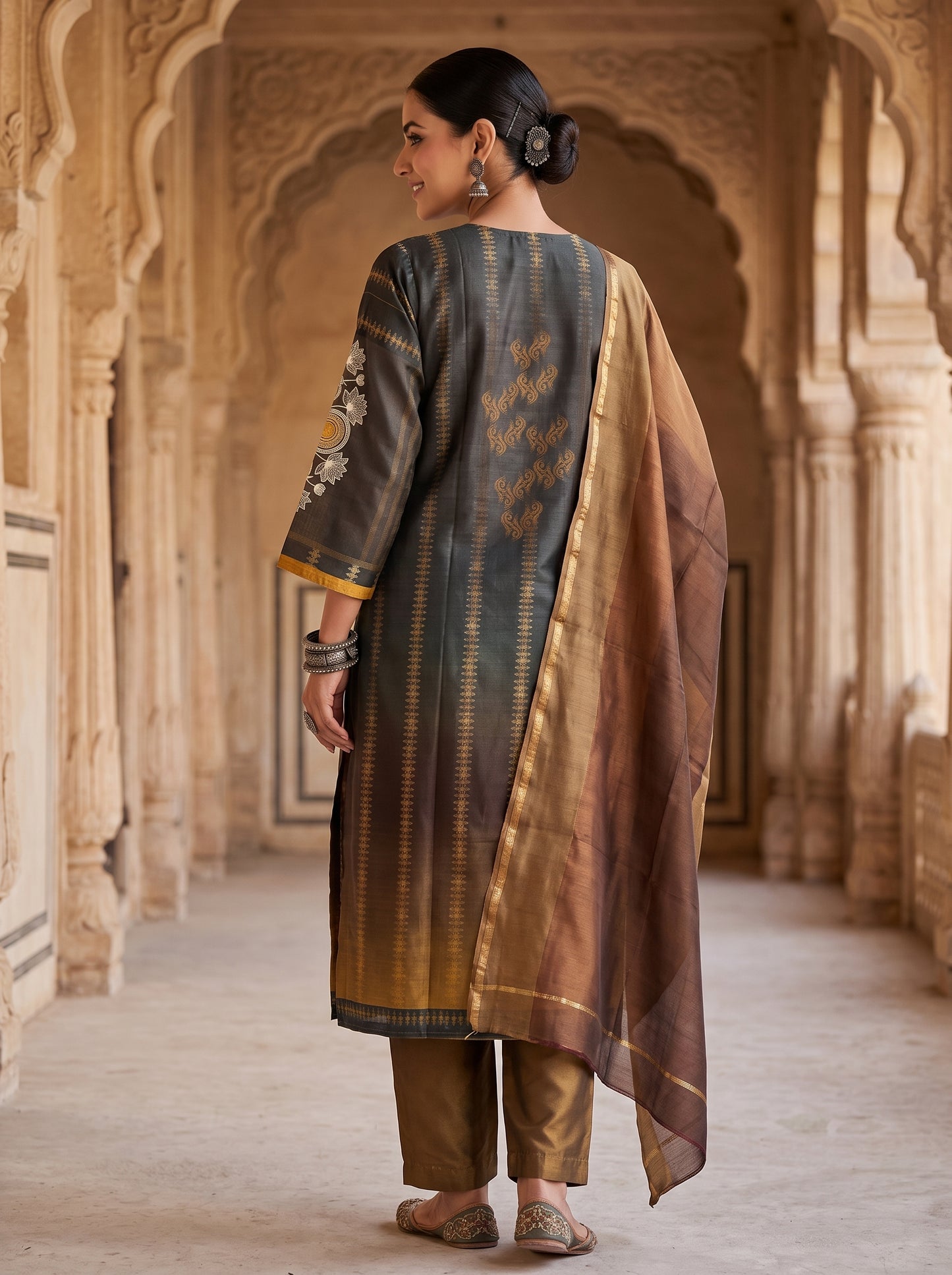 Semi Stitched Chanderi Casual Suitset