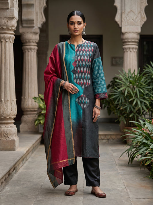 Semi Stitched Chanderi Formal Suitset