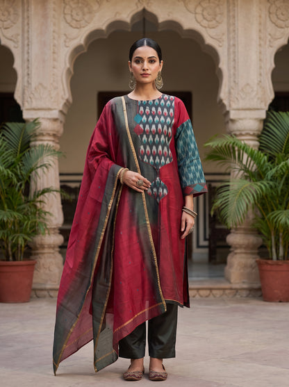 Semi Stitched Chanderi Formal Suitset