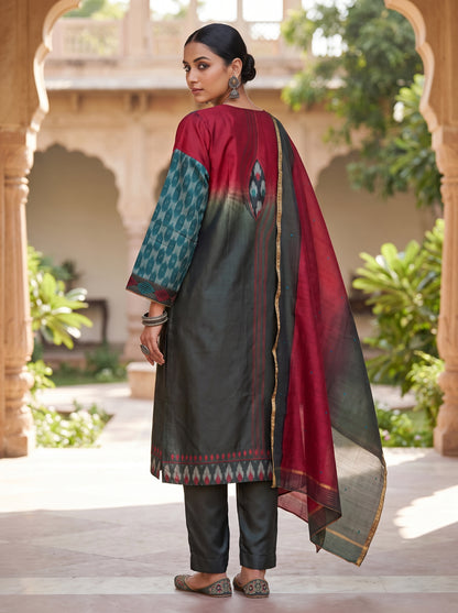 Semi Stitched Chanderi Formal Suitset