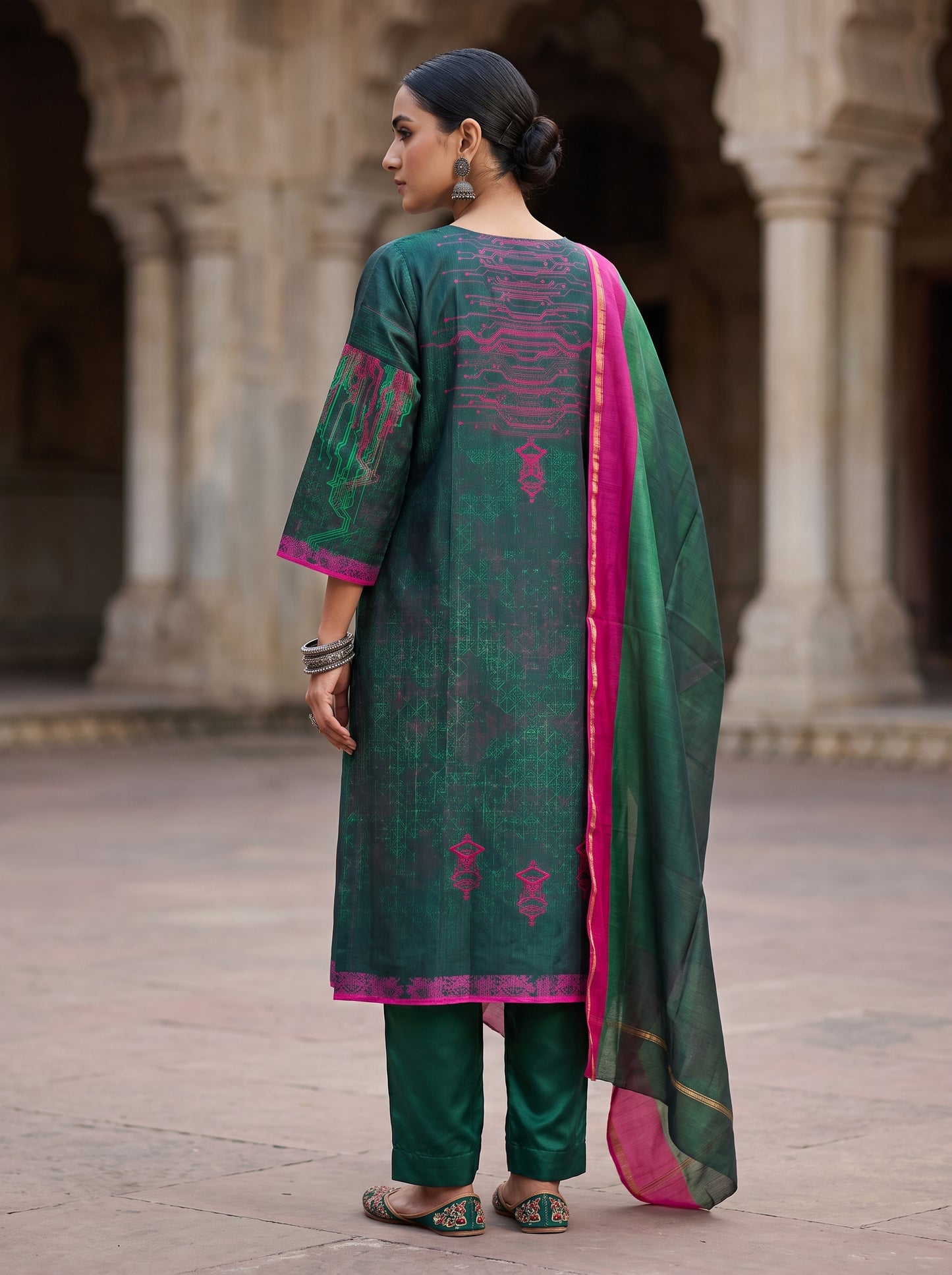 Semi Stitched Chanderi Casual Suitset