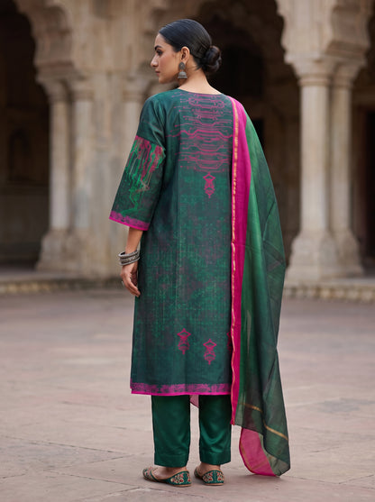Semi Stitched Chanderi Casual Suitset