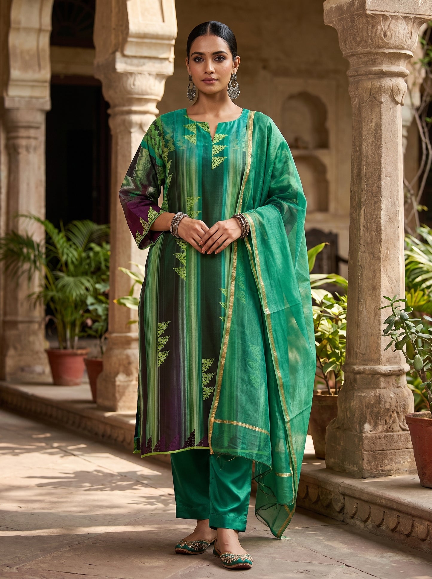 Semi Stitched Chanderi Casual Suitset