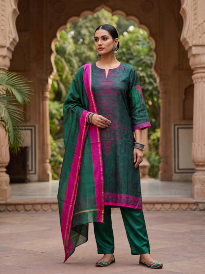 Semi Stitched Chanderi Casual Suitset