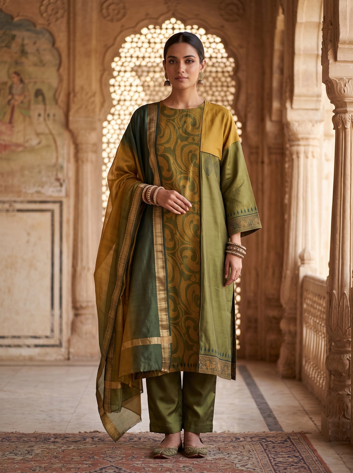 Semi Stitched Chanderi Formal Suitset