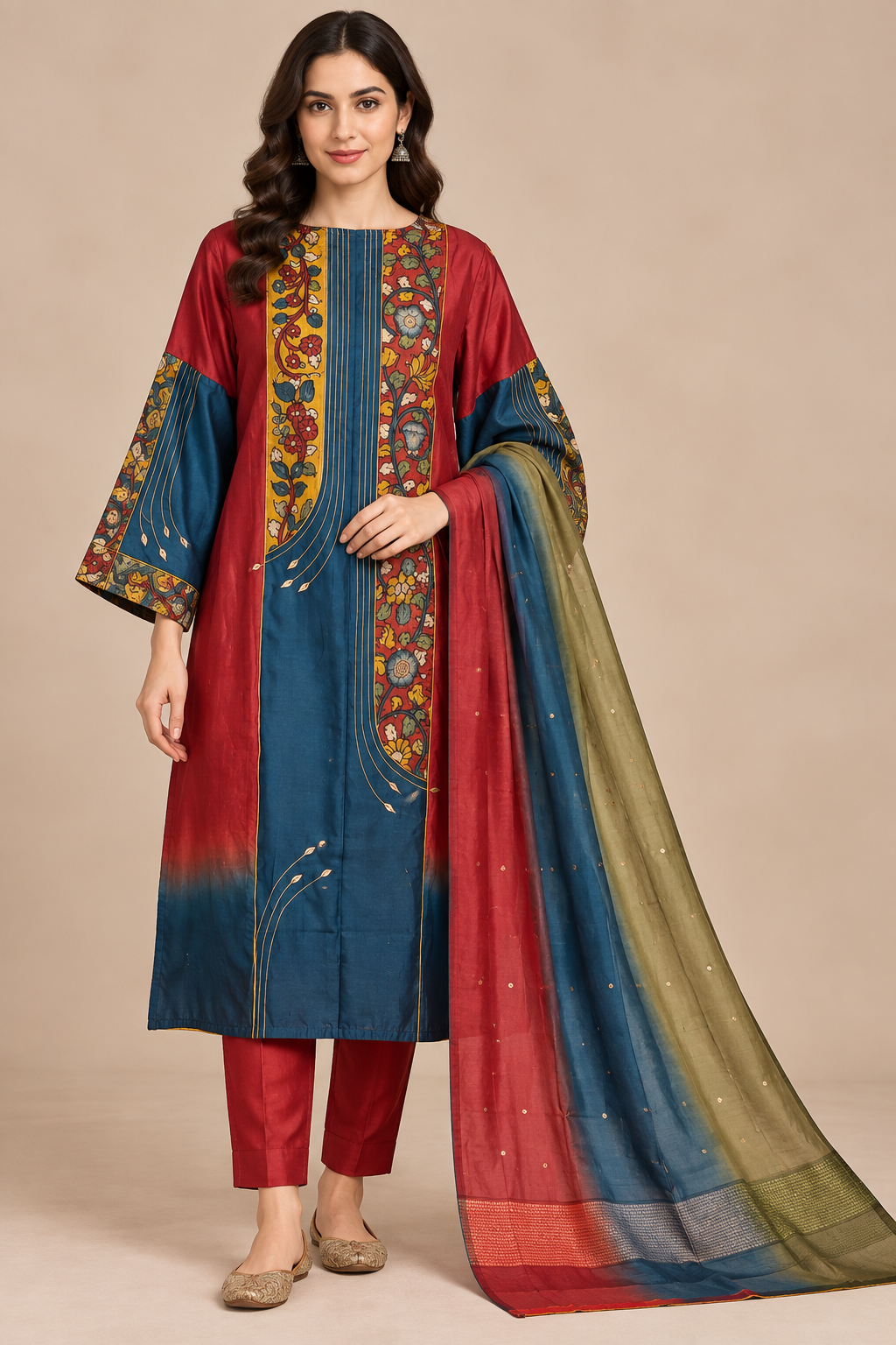 Semi Stitched Chanderi Formal Suitset