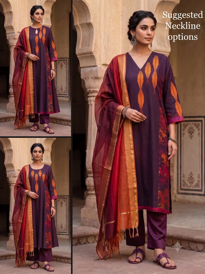 Semi Stitched Chanderi Casual Suitset