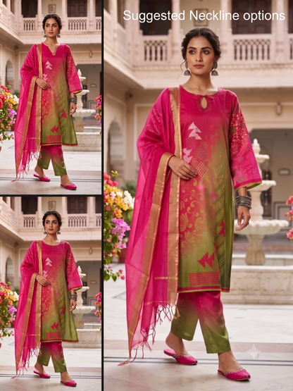 Semi Stitched Cotton Satin Casual Suitset