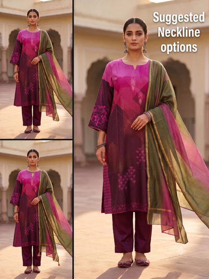 Semi Stitched Chanderi Casual Suitset