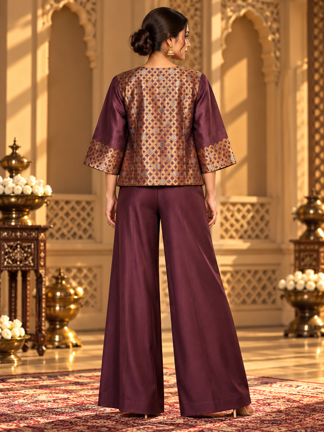 Formal Meher Fuchsia Gold Chanderi Midlength Jacket