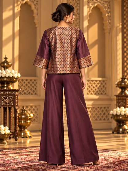 Formal Meher Fuchsia Gold Chanderi Midlength Jacket