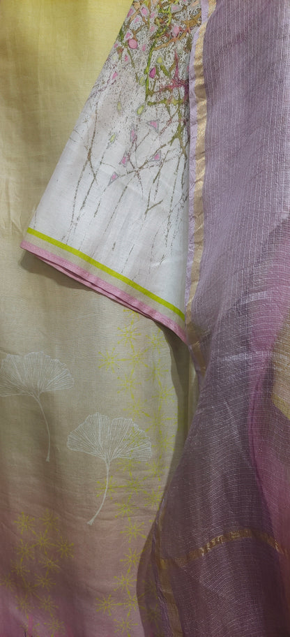 Semi Stitched Chanderi Casual Suitset